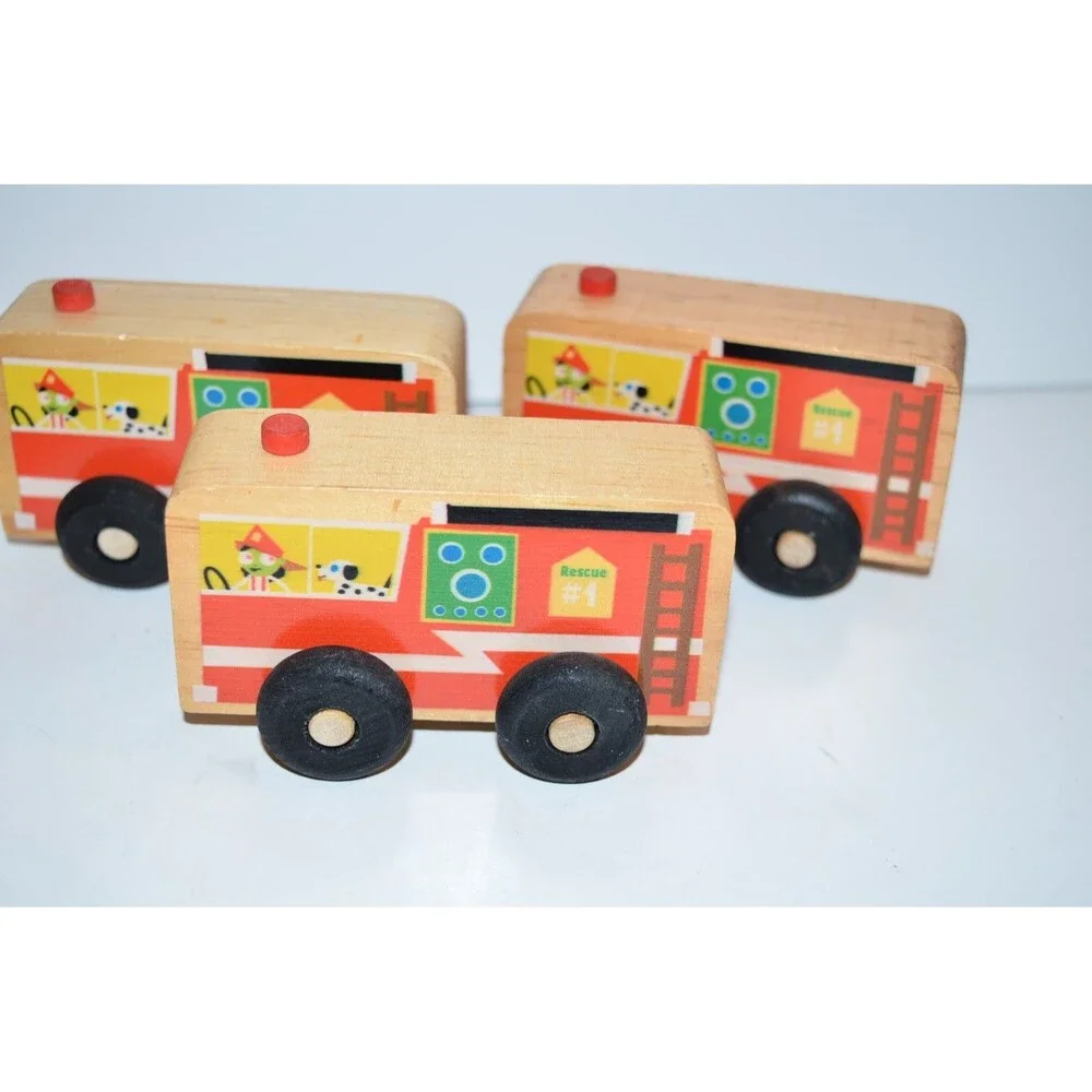 Montgomery‎ Schoolhouse  Wooden Fire Department trucks 6pc cars